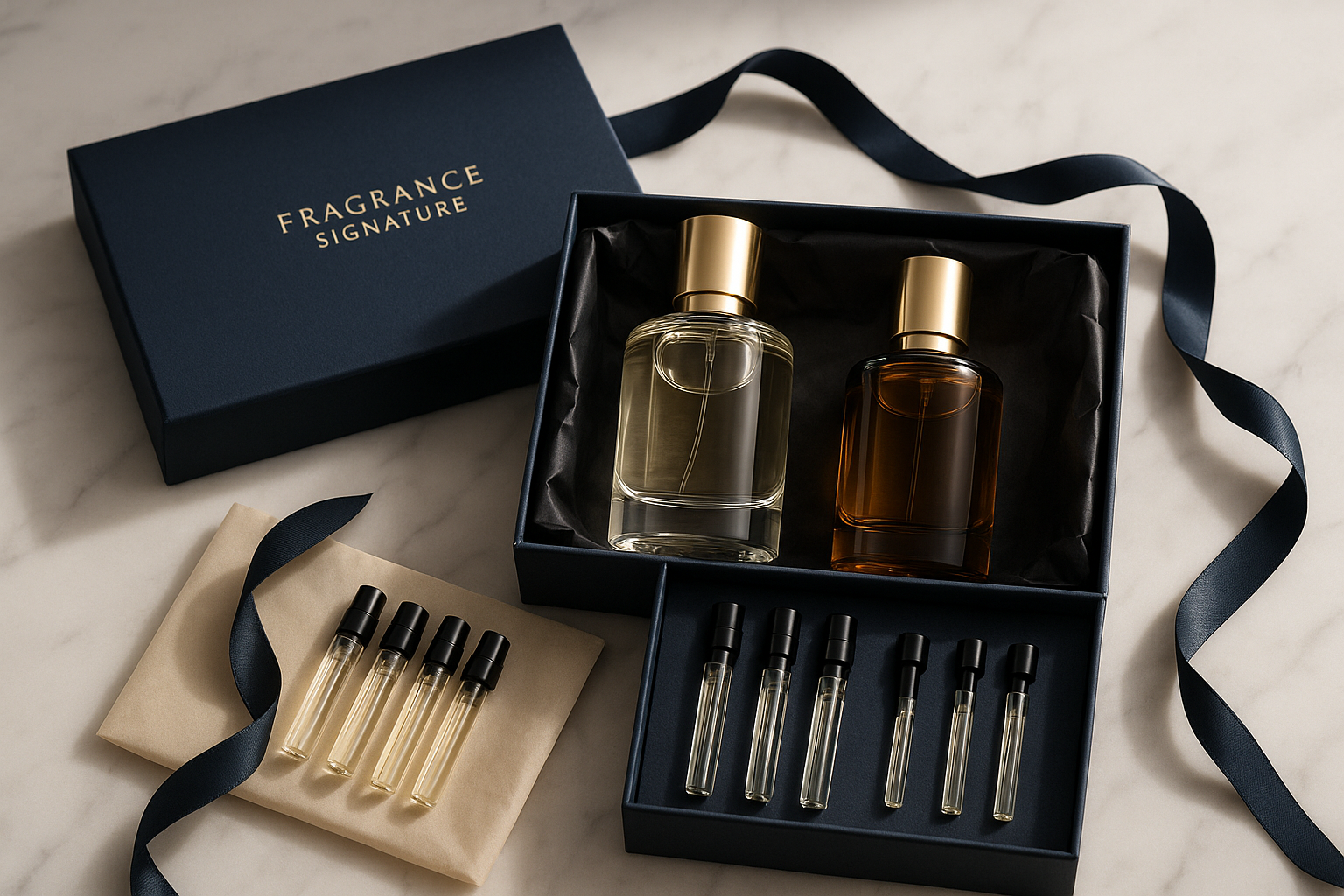 The Signature Set is designed as a complete fragrance experience. Presented in premium packaging, it includes a curated selection of special scents paired with refillable glass spray containers for lasting elegance. More than just a set, it’s a refined gift — combining practicality, style, and exclusivity. Perfect for those who want to carry luxury wherever they go.